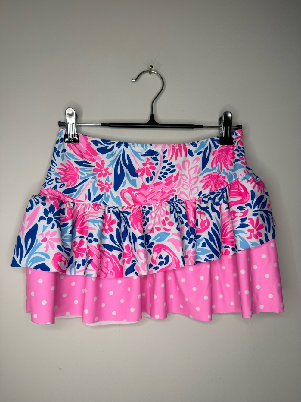 pink and blue floral Cynthia Rowley flamingo swim skirt